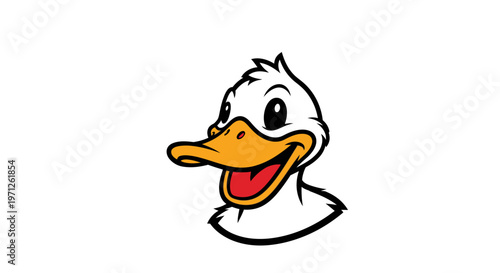 Cartoon duck smiling with a bright orange beak and cheerful expression