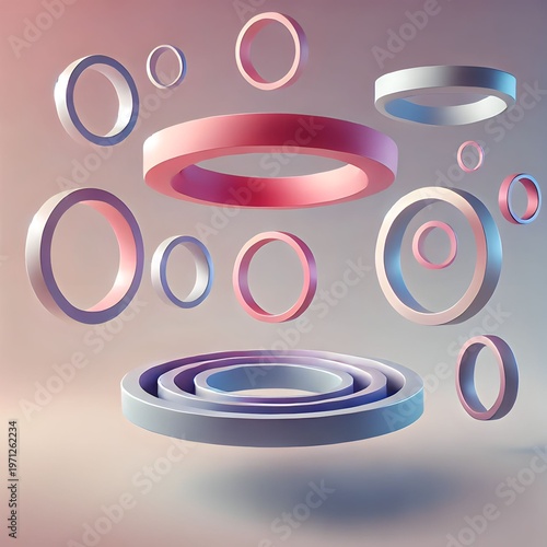 Abstract Floating Gradient Rings with Minimal Geometric Composition and Soft Pastel Lighting