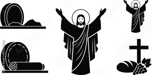 Eucharist or Holy Communion, tomb and resurrection of Jesus Christ.