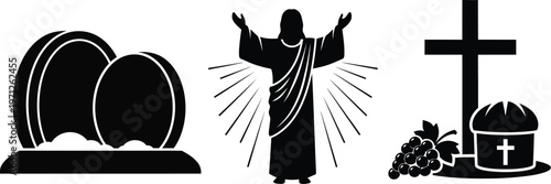 Eucharist or Holy Communion, tomb and resurrection of Jesus Christ.