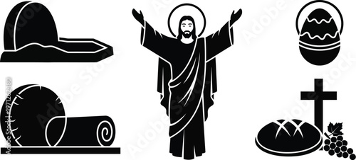 Eucharist or Holy Communion, tomb and resurrection of Jesus Christ.