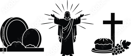 Eucharist or Holy Communion, tomb and resurrection of Jesus Christ.