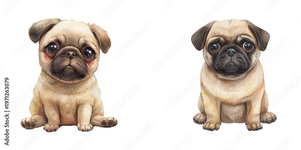 Fototapeta premium cute pug watercolor vector illustration