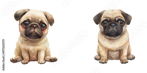 cute pug watercolor vector illustration