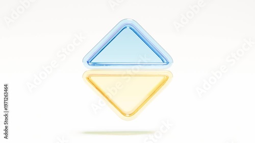 Yellow blue glass triangle shape on white bg rotate endless 4k