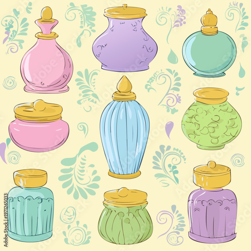 seamless pattern with perfume bottles