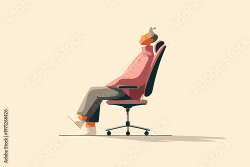 Elderly caucasian male relaxing in office chair with peaceful expression