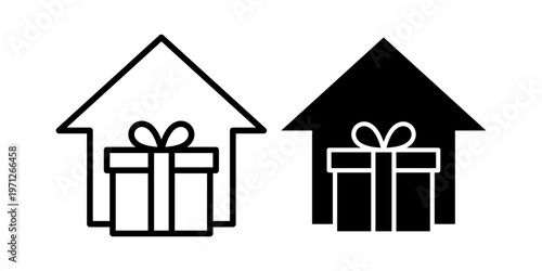 Home gift box icon set with celebration surprise concept outline and solid style collection