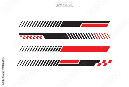 Sport Car Racing Stripes Sticker Set Red Automotive Vinyl Decal Collection Isolated Vector Design