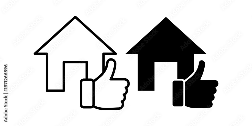 Obraz premium Home approval like icon set with positive feedback satisfaction concept outline and solid style icons