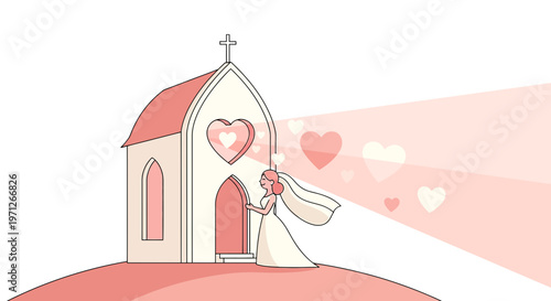 Bride Enters Chapel, Love Hearts Emerge, Wedding Symbolism