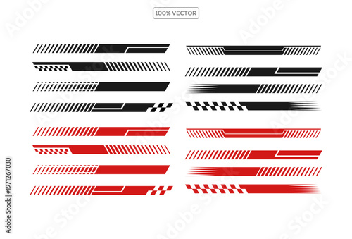 Sport Vehicle Vinyl Decal Stripes Set Racing Auto Sticker Pack Red Modern Graphic Elements