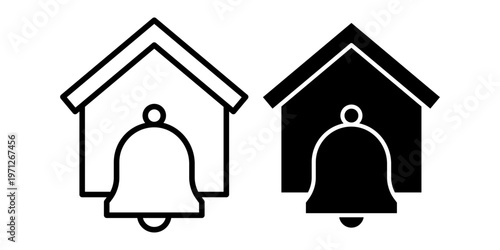 Home notification bell icon set with alert system concept outline and solid style collection