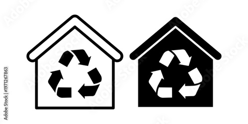 Home recycle eco icon set with sustainability environment concept outline and solid style icons