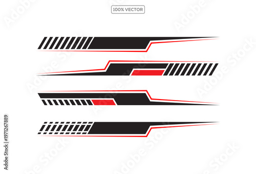 Car Racing Livery Stripe Kit Red Vinyl Decals Sport Auto Sticker Set Isolated Graphic Collection