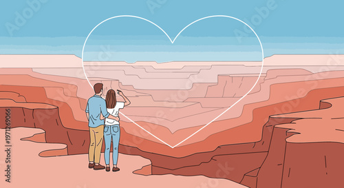 Couple Admiring Grand Canyon Through Heart Shape Outline