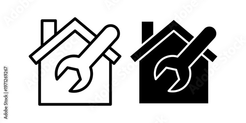 Home maintenance tools icon set with repair service system concept outline and solid style icons