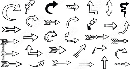 Collection of diverse black and white arrows a visual guide to directional indicators