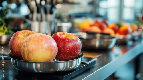 Fresh Red Apples on Kitchen Counter with Assorted Produce Display