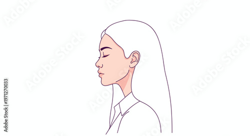 Minimalist profile illustration of a woman with long hair and closed eyes in a peaceful and calm meditative state.