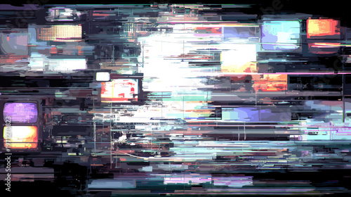 Abstract digital glitch background with colorful pixelated patterns  