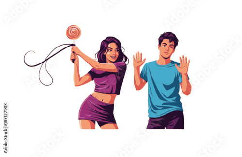 set of sexy couple girl whip lollipop  vector 