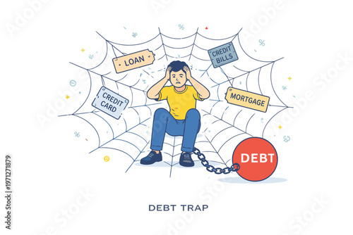 Illustration depicting the concept of a debt trap and its financial burdens