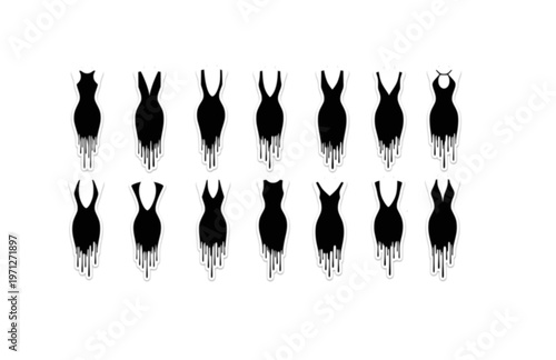 Liquid Drip Backless Dress Silhouette Sticker, Fluid Organic Sensual Vector, Modern Abstract Empowerment Media Icon