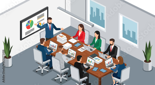 Business people in meeting discussion.