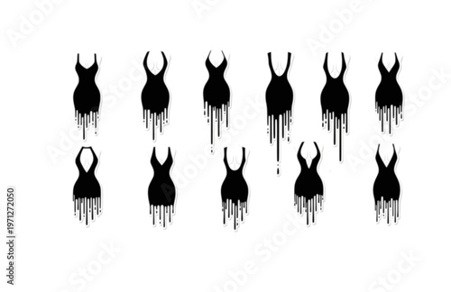 Liquid Drip Backless Dress Silhouette Sticker, Fluid Organic Sensual Vector, Modern Abstract Empowerment Media Icon