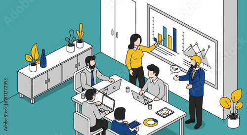 Business people in meeting room discussion.