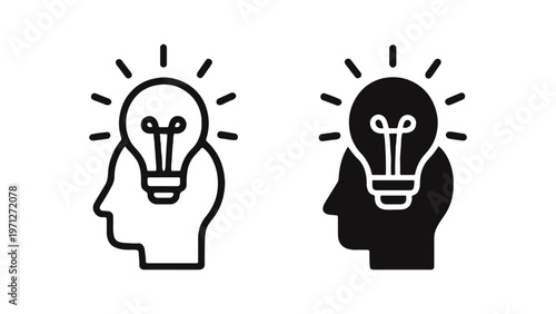 Creative Mind with Lightbulb Idea Icon Set - Concept of Innovation, Inspiration, and Brilliant Thinking