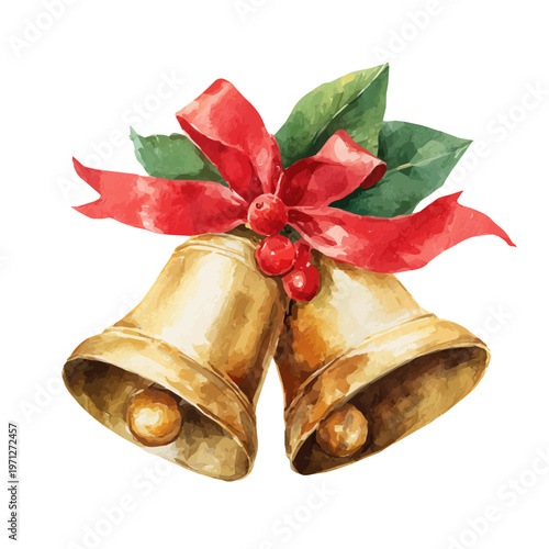 Stylized watercolor Christmas Bells vector, modern artistic illustration with high-quality details on a pure white background.