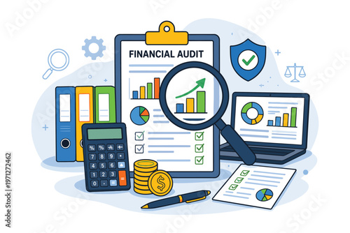Illustrated depiction of a financial audit process in action