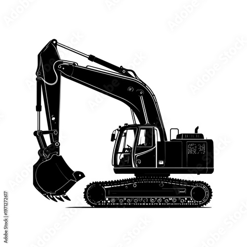 Construction equipment excavator with bucket silhouette high resolution vector