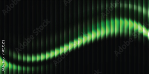 Dark green neon gradient ribbed glass. Vector ribbed glass texture background. Mesh gradient. acrylic ribbed bath surface. Reeded glass background semitransparent overlay. Bath wall window