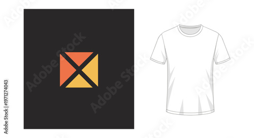 T shirt mockup in studio lighting with geometric on black background for branding and print on demand