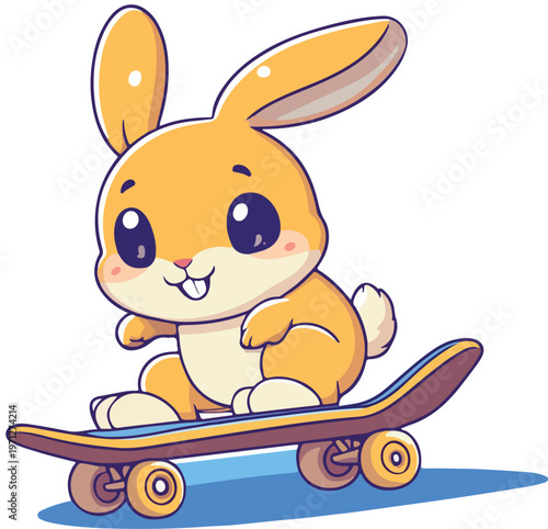 A cute cartoon white rabbit character holding a carrot and a colorful Easter egg in a happy spring vector illustration isolated on white