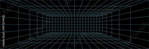 Lab arcade grid for ai ground bg. Line 3d game of y2k blueprint infographic. Metaverse isometric neon floor, industry perspective tile. Mathematics techno podium with bright white 80s scheme synthwave