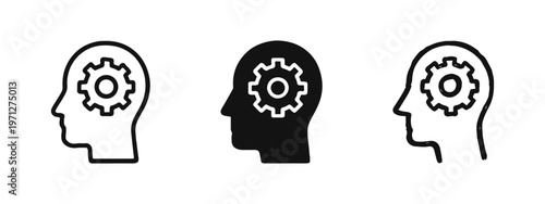Head with Gear Icon Set - Concept of Thinking Process, Mechanism, Logic, and Problem Solving