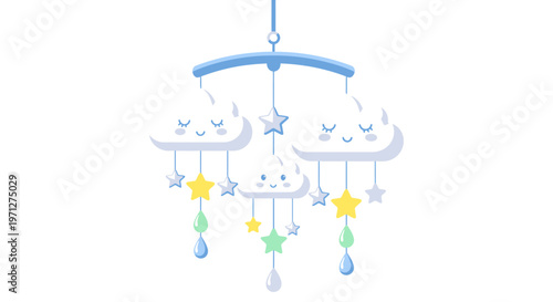 Cute Baby Mobile with Clouds and Stars, Dreamy Nursery Decor