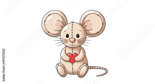 Cute Stuffed Mouse Holding Heart Toy, Charming Plush Animal