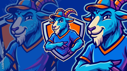 Cartoon Goat Wearing Baseball Cap.