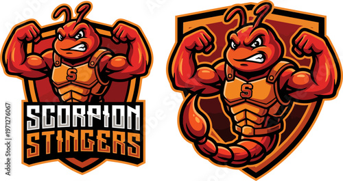 Scorpion logo with flexed claws.