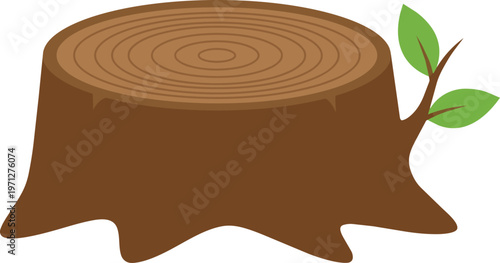 Tree Stump With Green Leaves.