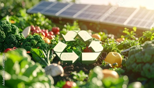 A sustainable food system illustrates circular economy principles through waste reduction, recycling, and efficient resource use in a modern eco-friendly concept