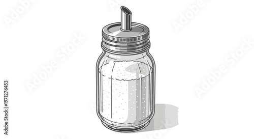 Glass Jar of Granulated Sugar with Metal Lid and Dispenser