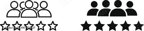 Five Star Rating Icon Set with People Avatars for Customer Feedback, User Reviews, Service Excellence, Business Reputation, and Quality Satisfaction Rankings in Web DesignFive Star Rating Icon Set wit