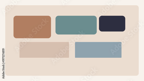 Rounded card system combined with sharp structural accents, warm earthy palette and cool contrast, forming a distinctive refined interface composition