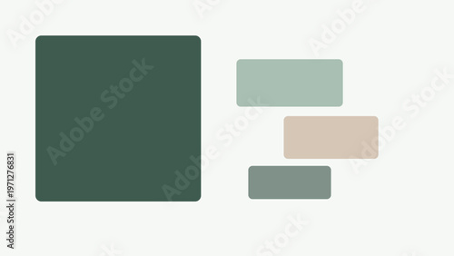 Side weighted composition with floating secondary cards, organic green palette and grounded mass creating a bold yet breathable interface structure